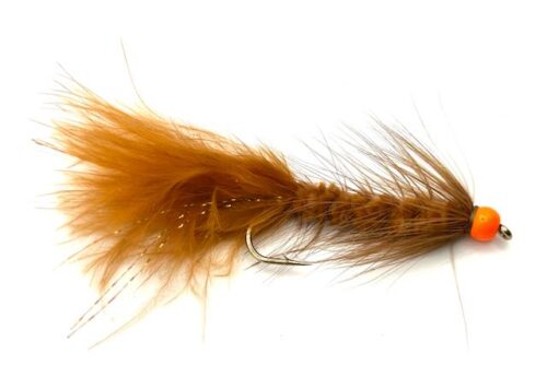 Wooly Bugger Brown - Fluorecent orange head # 4