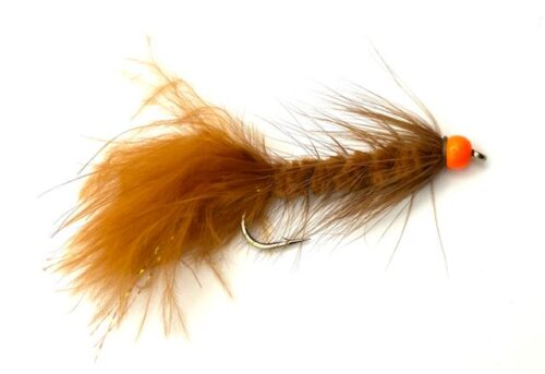 Wooly Bugger Brown - Fluorecent orange head # 4