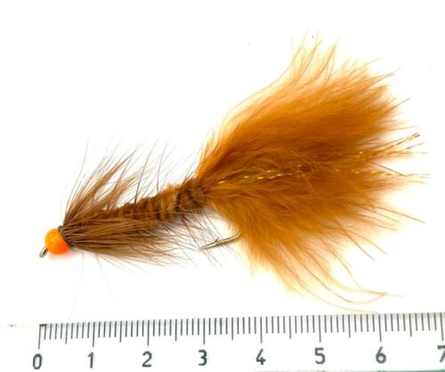 Wooly Bugger Brown - Fluorecent orange head # 4